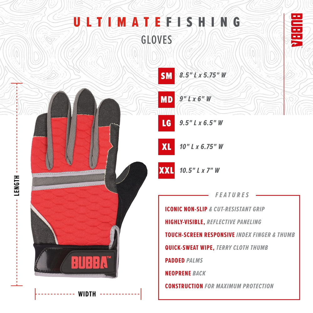 BUBBA Ultimate Fishing Gloves quick-sweat wipe thumb keeps hands dry.