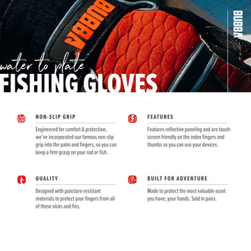 Gloves suited for fishing, angling, boating
