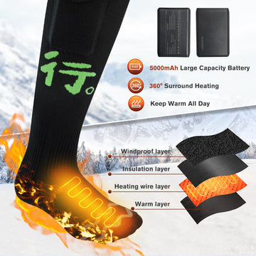 Bubbacare heated socks battery pack close-up highlighting 5000 mAh capacity