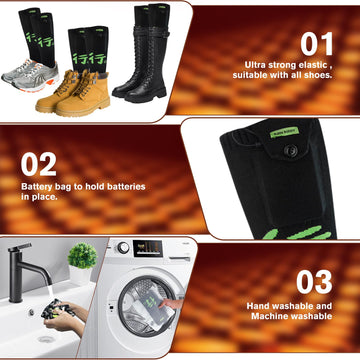Bubbacare heated socks temperature range illustration with 30–70°C