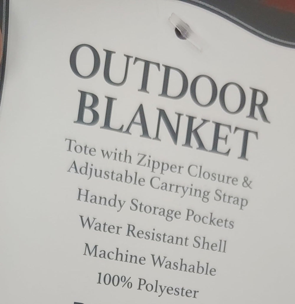 Buc-ee's Beaver Outdoor Blanket at campsite offers dry seating.