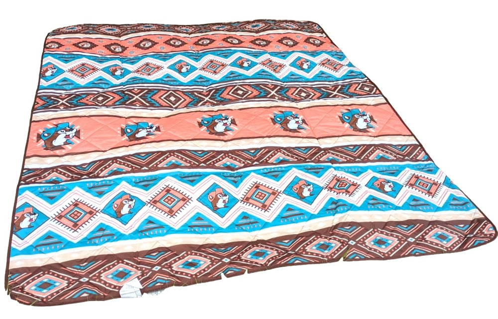 Buc-ee's Beaver Outdoor Blanket waterproof top view ideal for a picnic.