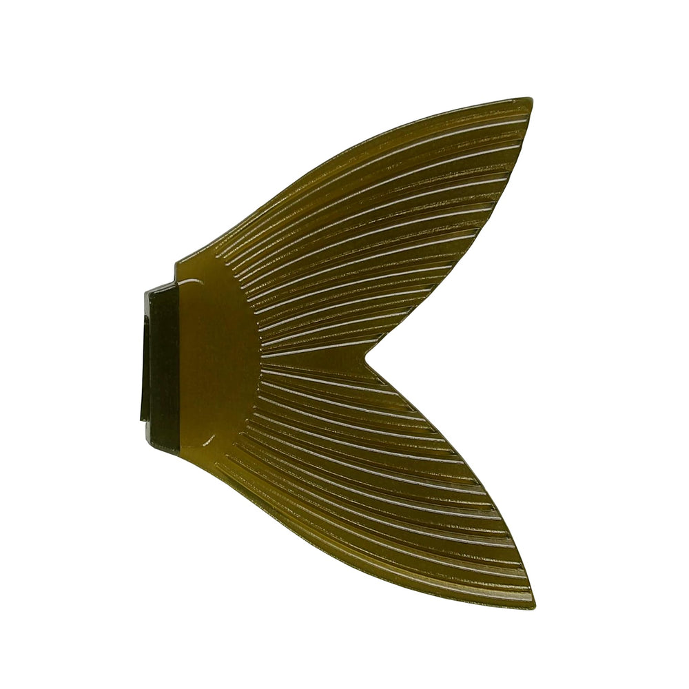 Bucca Brand 6-inch Trick Shad replacement tail in smoke green enhances action.