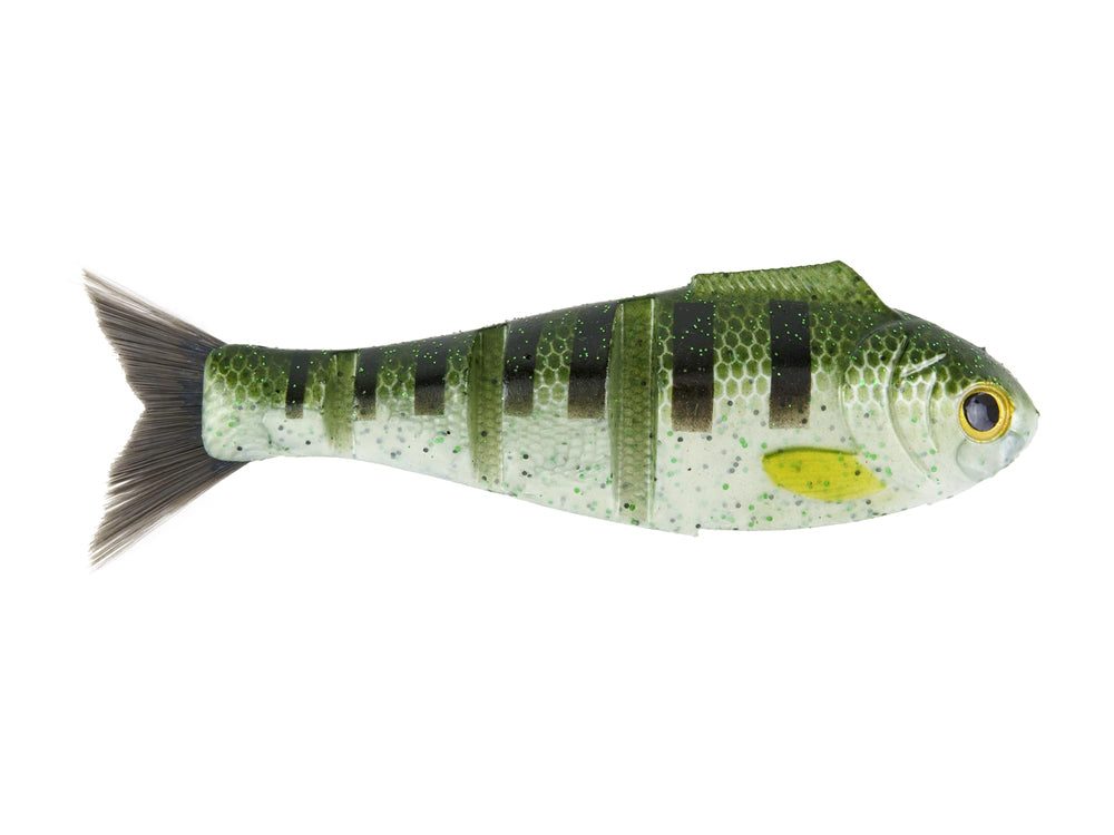 Bucca Brand Weedless Baby Bull Shad Bluegill 4.5in, weedless design for snag-free retrieves.