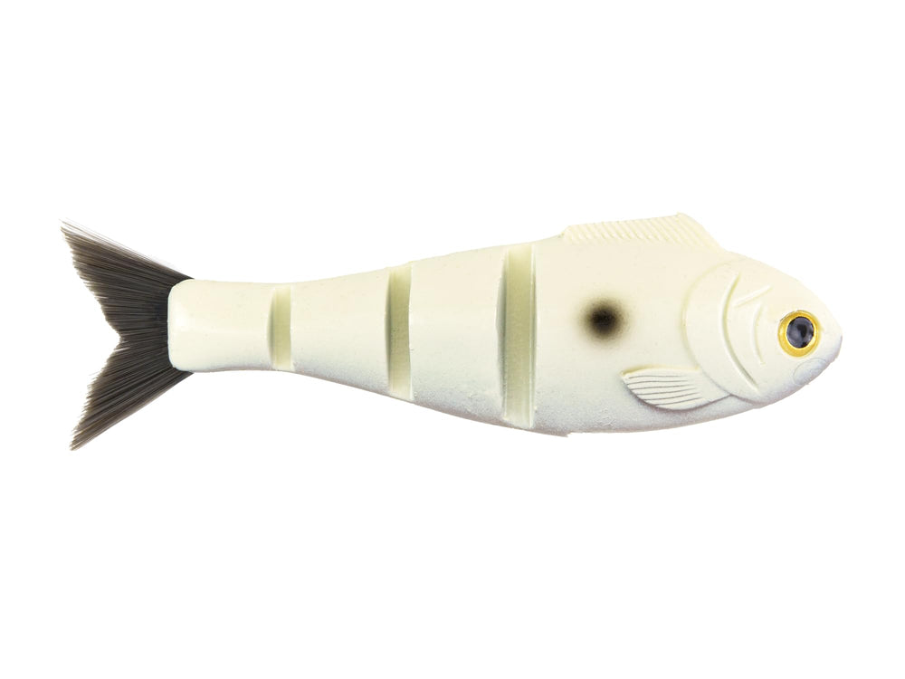 Bucca Brand Weedless Baby Bull Shad 4.5-inch pack shot in bone color, ideal for bass fishing.