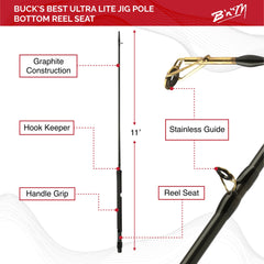 Side view of Buck's Best Ultra Lite Jig Pole 11ft 2pc