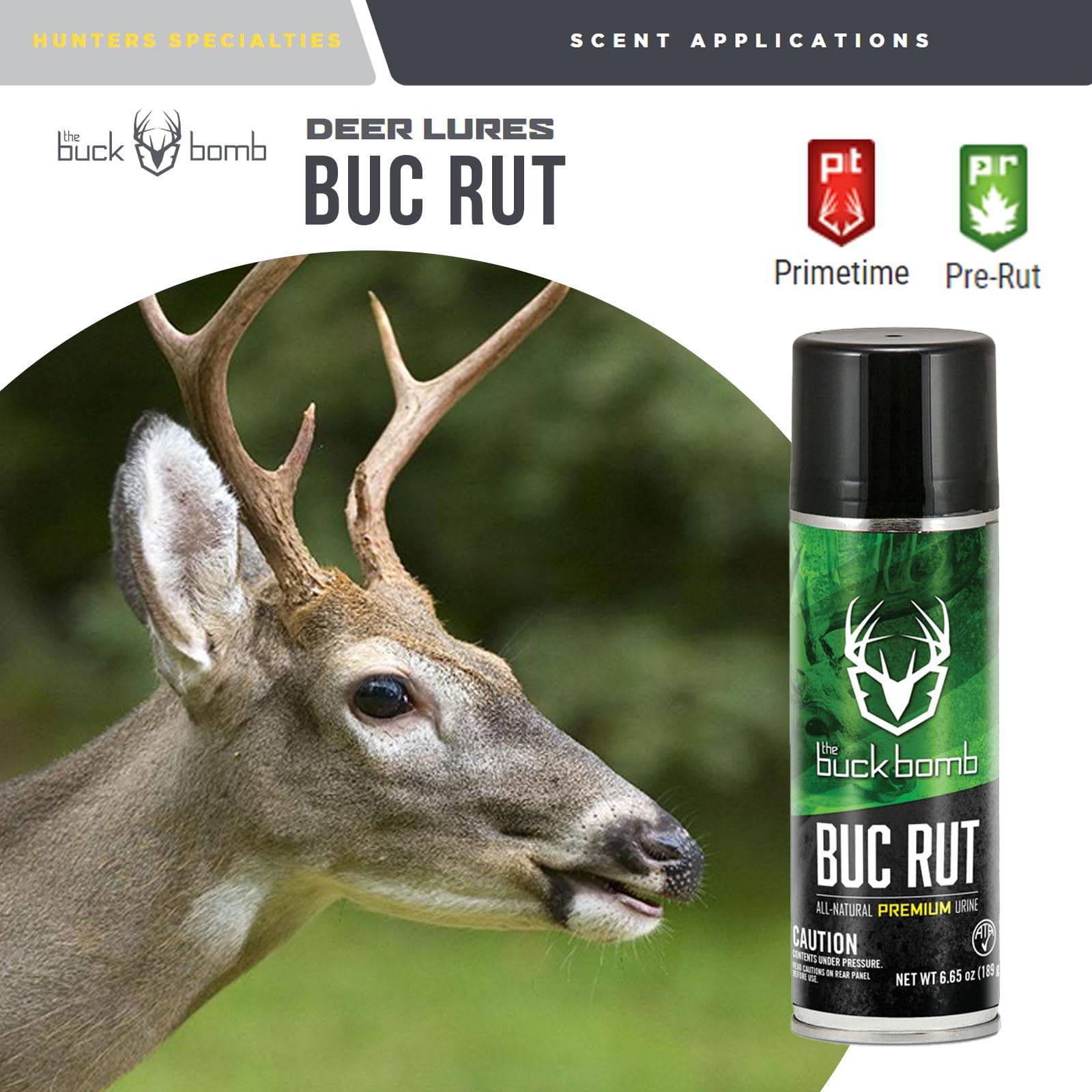 Close-up of Buck Bomb BucRut Scent Aerosol spray valve