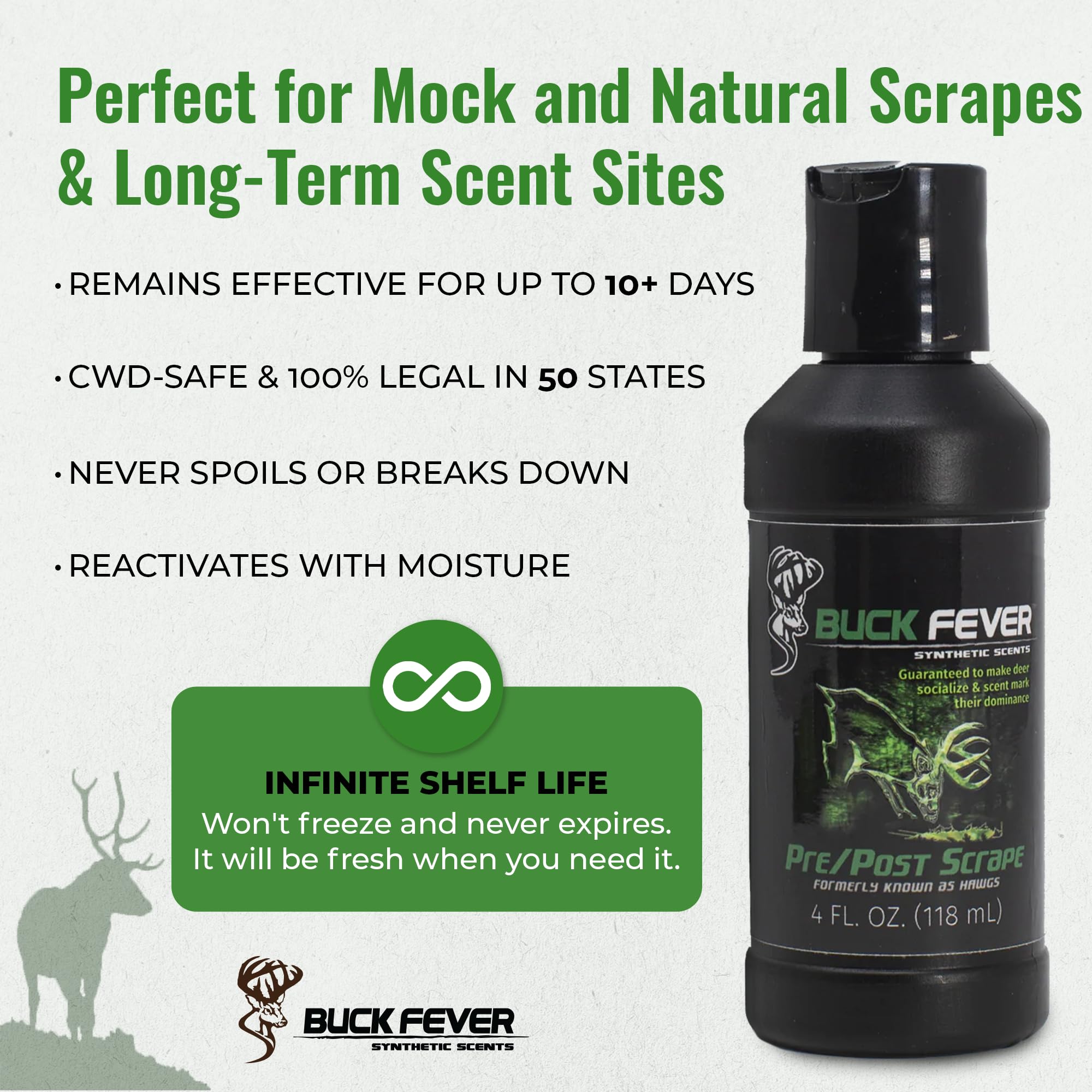 Buck Fever all-season lure highlights pre-rut to rut-time appeal for bucks.