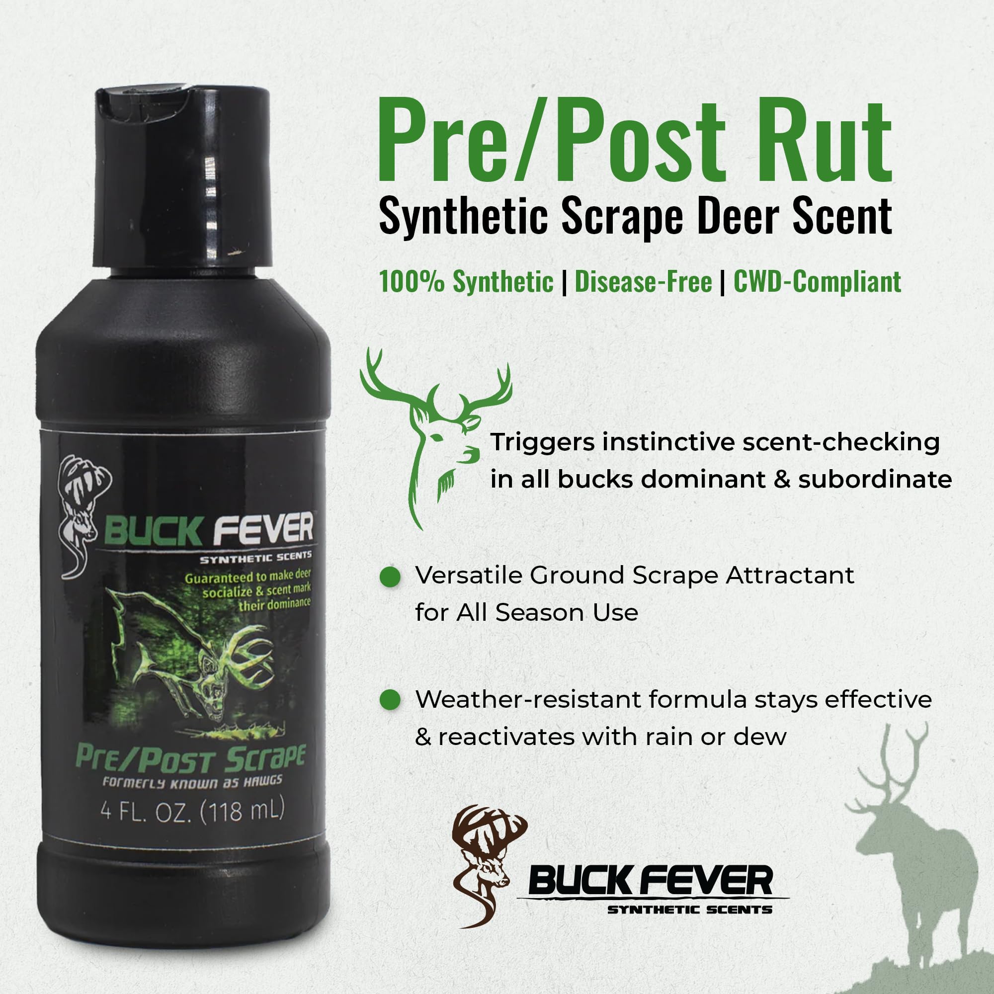 Buck Fever applying synthetic deer scent to scrape attracts bucks.