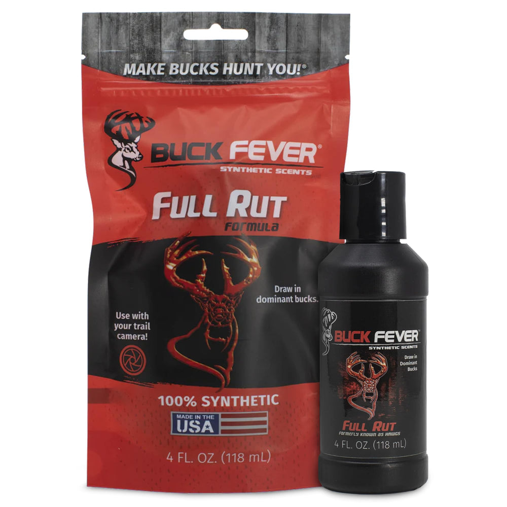 Buck Fever Full Rut Scent bottle 4oz ready for year-round scrapes and trails.