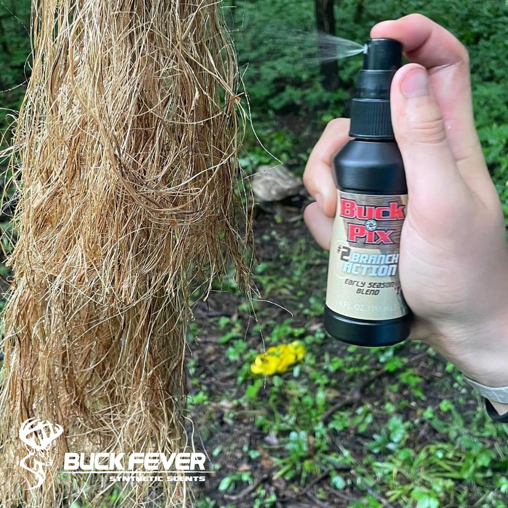 Buck Fever Synthetics Doe Buck Attractant Mock Scrape supports year-round use.