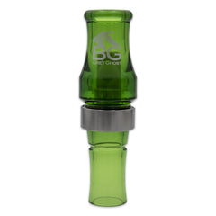 Buck Gardner Calls Grey Ghost poly goose call in camo green, delivers sharp, attention-grabbing honks.