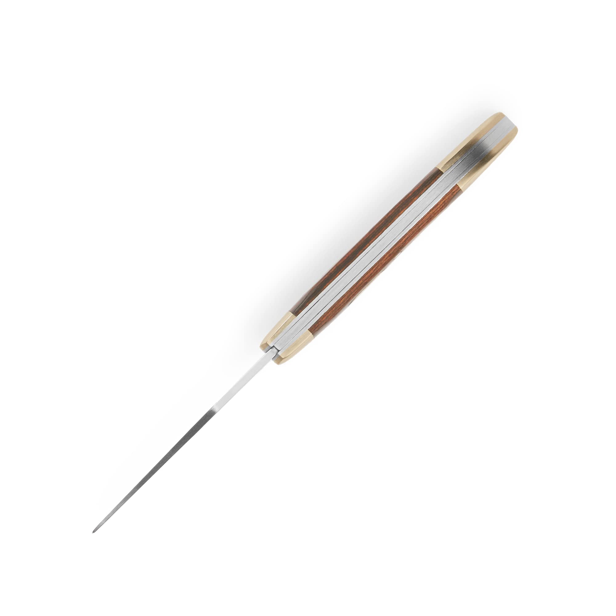 Wood grain handle with nickel silver bolsters on Buck 385 Toothpick