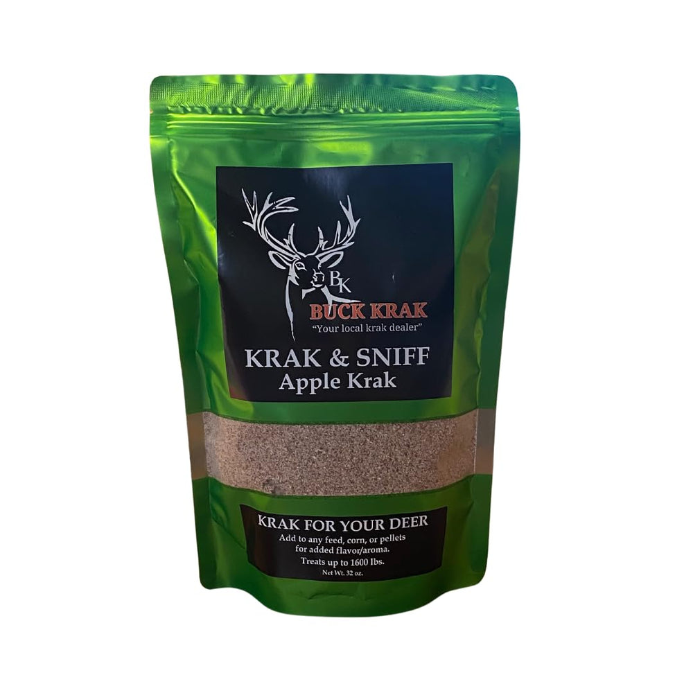 Buck Krak Sniff Apple bottle closeup highlighting attractant aroma for wildlife