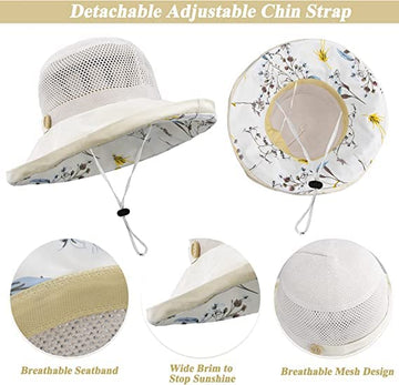 Beige bucket hat with detachable chin cord