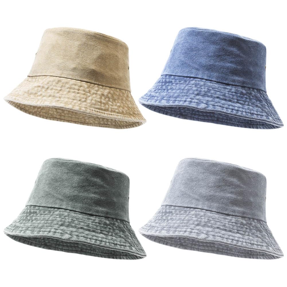 Four-pack washed cotton bucket hats in four colors