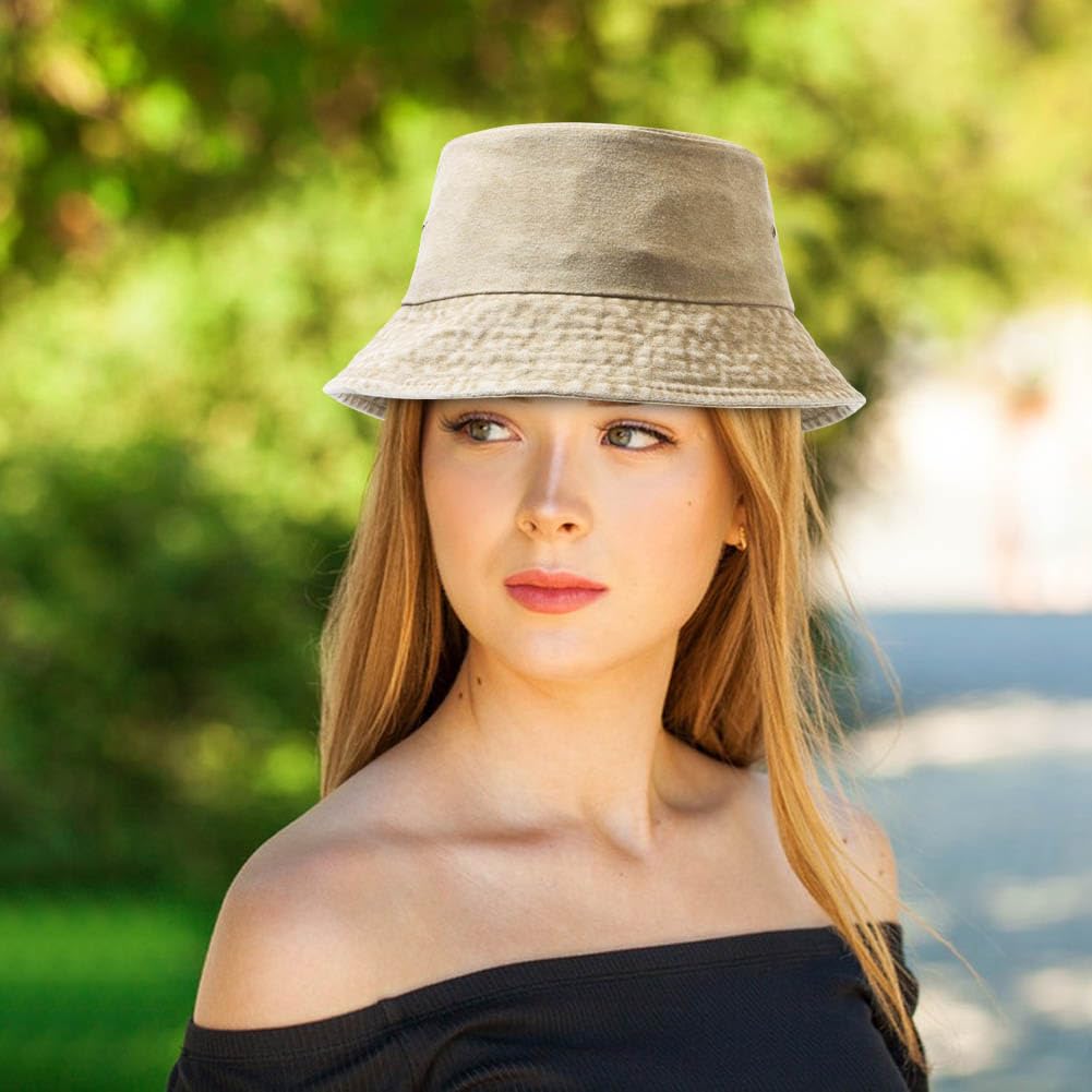 All four hats displayed together with travel accessories