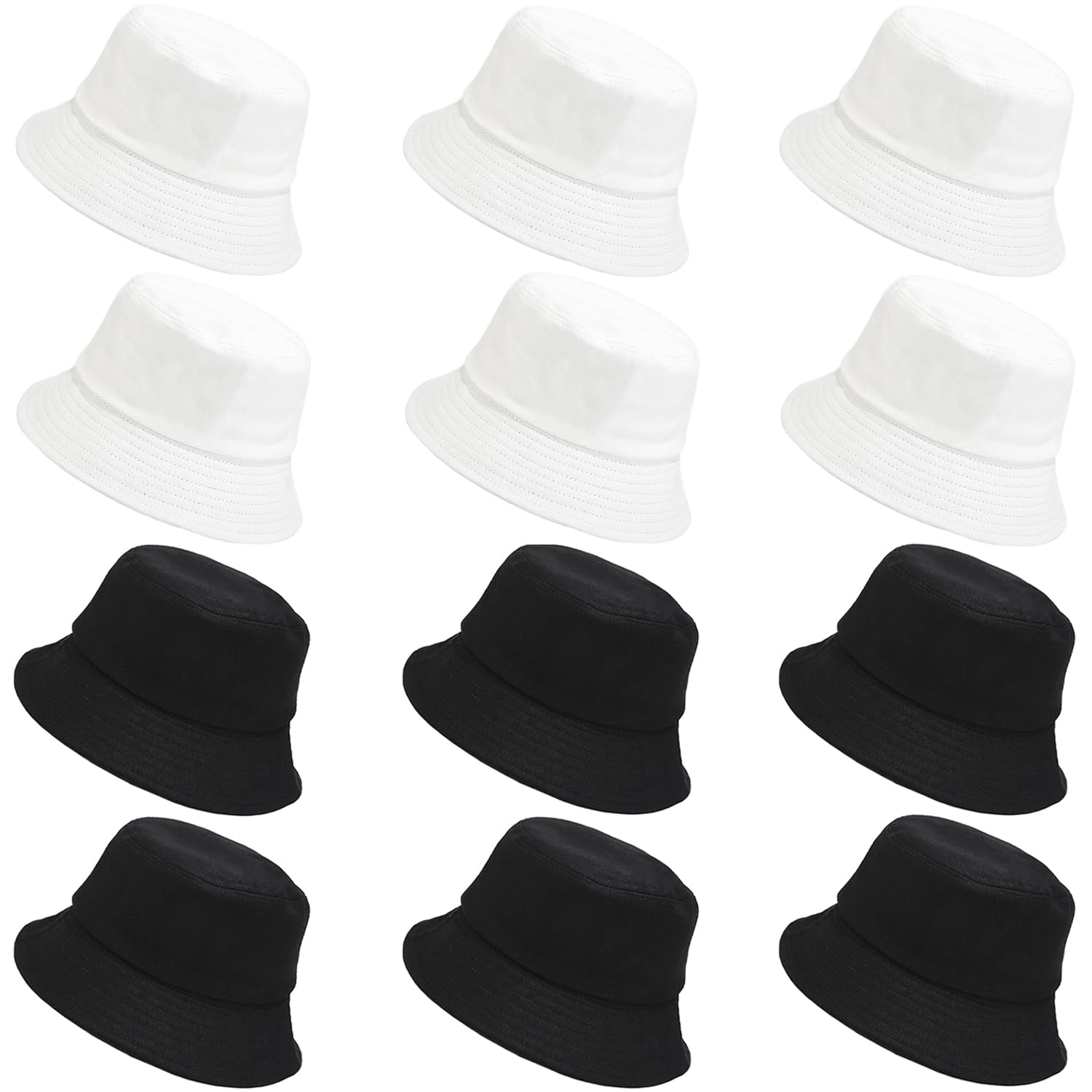 Bulk 12-piece bucket hat set in black and white