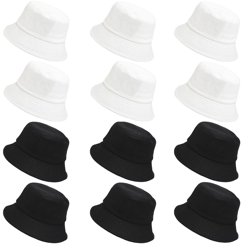 Bulk 12-piece bucket hat set in black and white