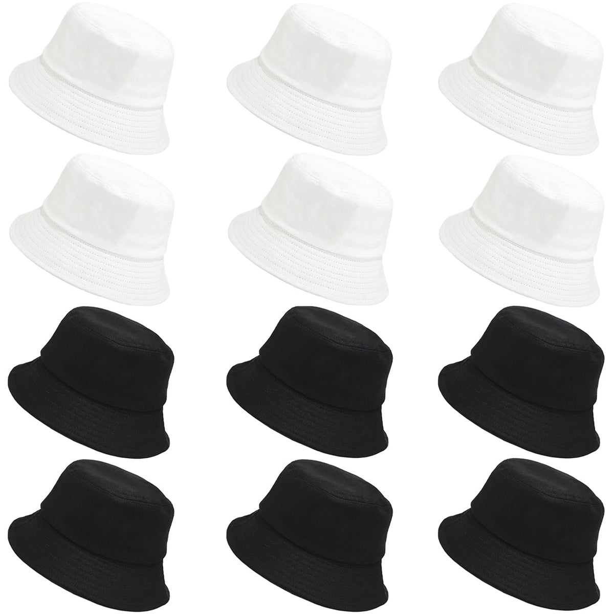Bulk 12-piece bucket hat set in black and white