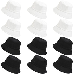 Bulk 12-piece bucket hat set in black and white