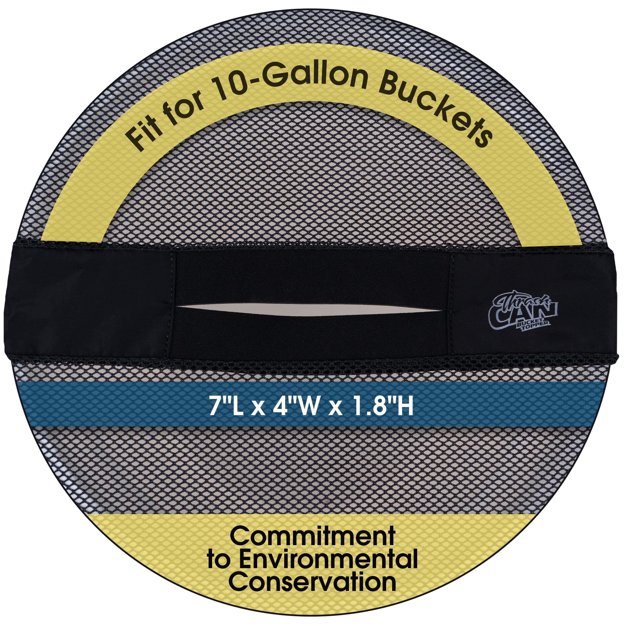 Close-up of black mesh 10-gallon bucket lid