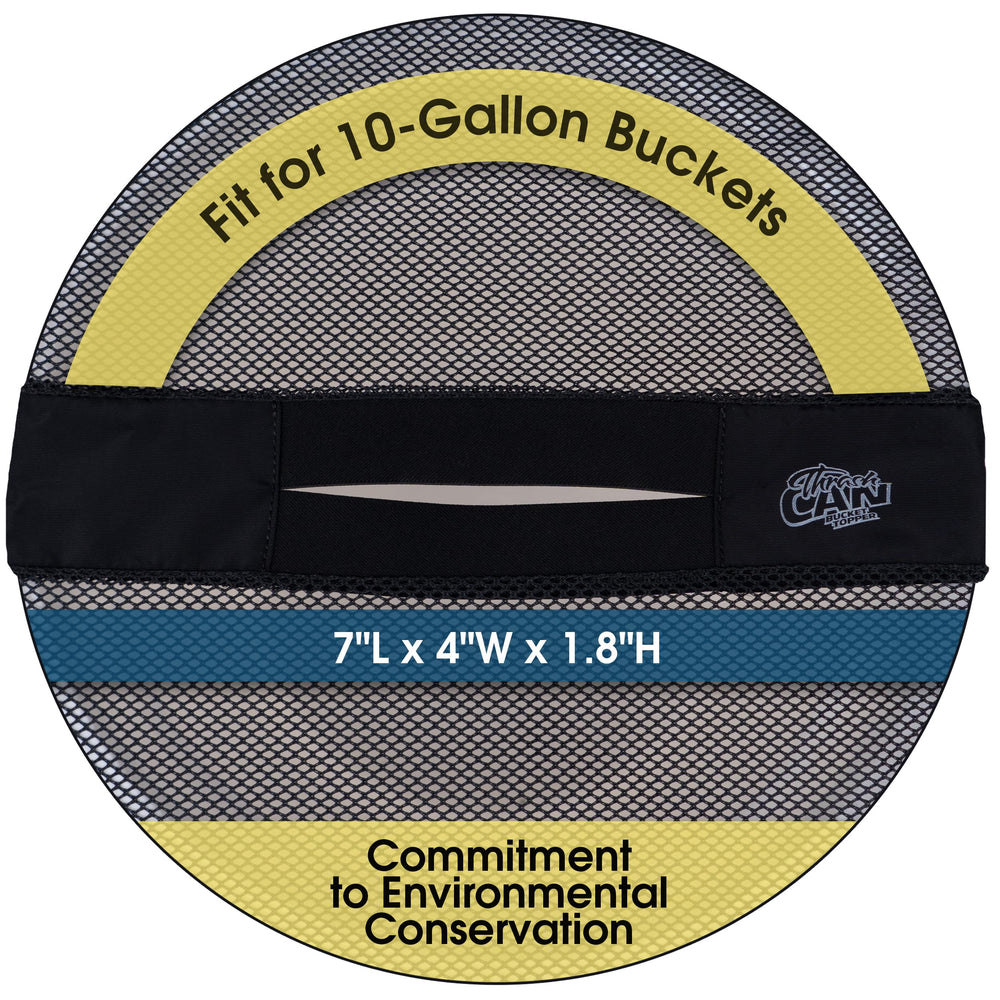 Close-up of black mesh 10-gallon bucket lid