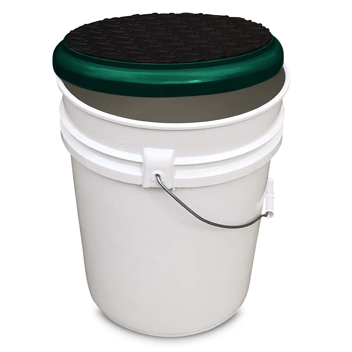 BUCKET PROS Green Frame bucket lid side view highlighting durable construction.