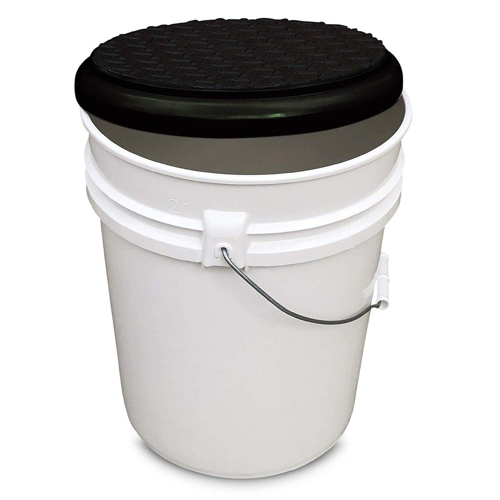 Bucket Pros lid fits 4-6 gallon buckets for versatile garage storage.
