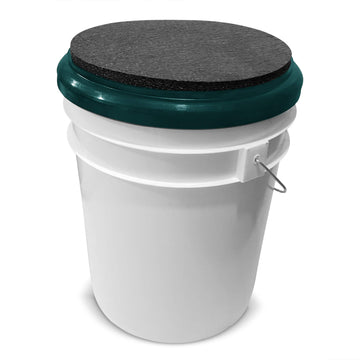 Bucket Pros padded lid with black pad offers comfortable seating at the campsite.