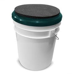 Bucket Pros padded lid with black pad offers comfortable seating at the campsite.