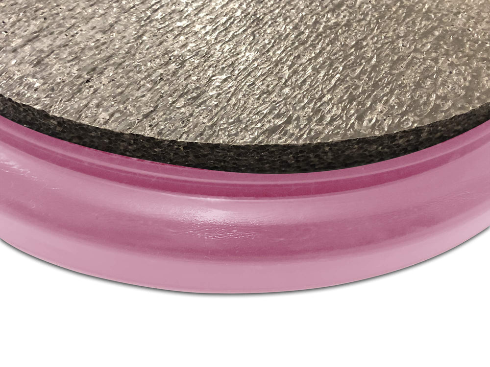 BUCKET PROS padded pink bucket-lid seat interior close-up emphasizes comfort.