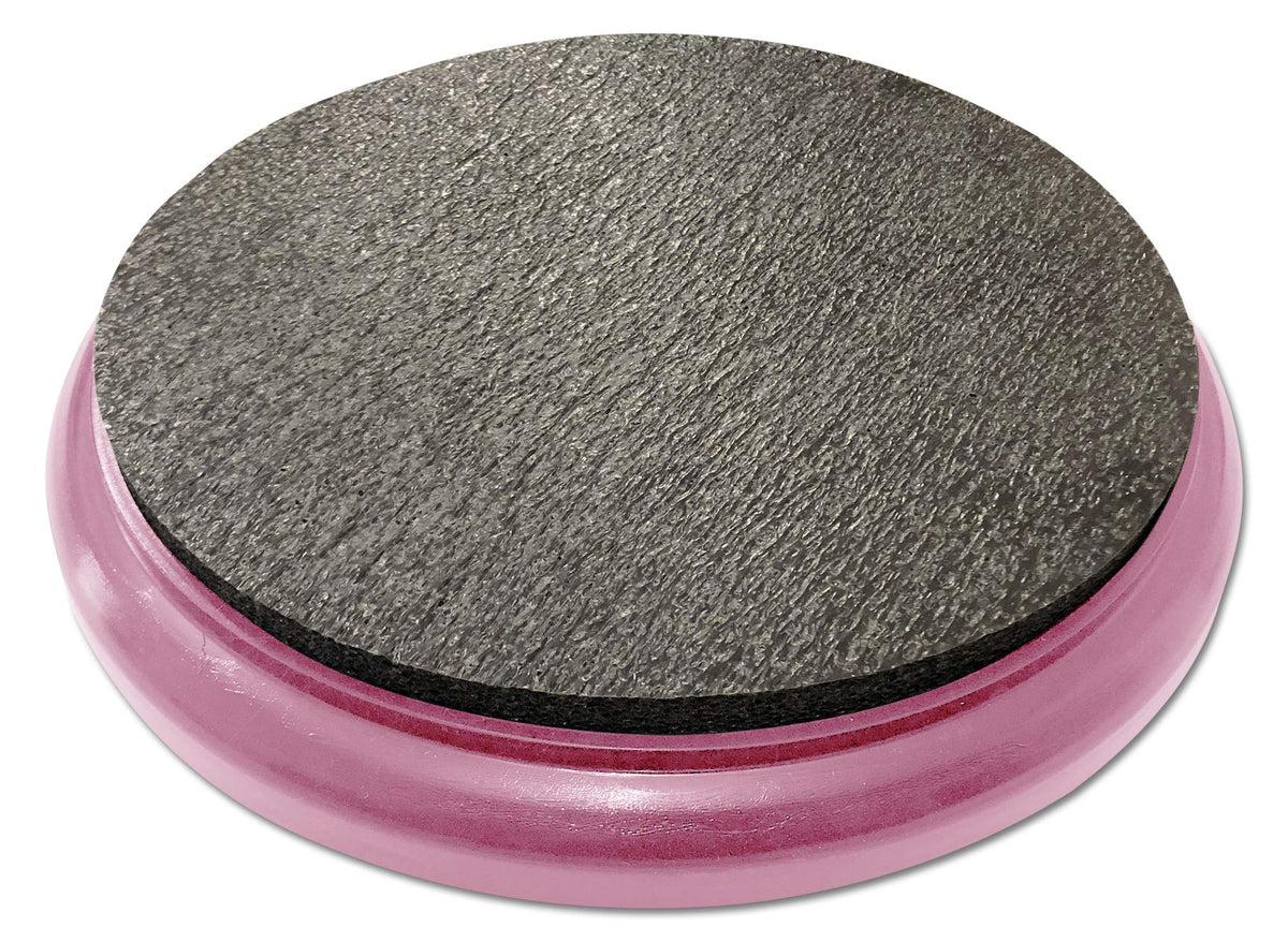 BUCKET PROS pink bucket lid seat with black pad angled view for portable comfort.