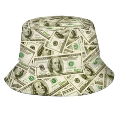 Front view of 100 US Dollar bucket hat for men and women