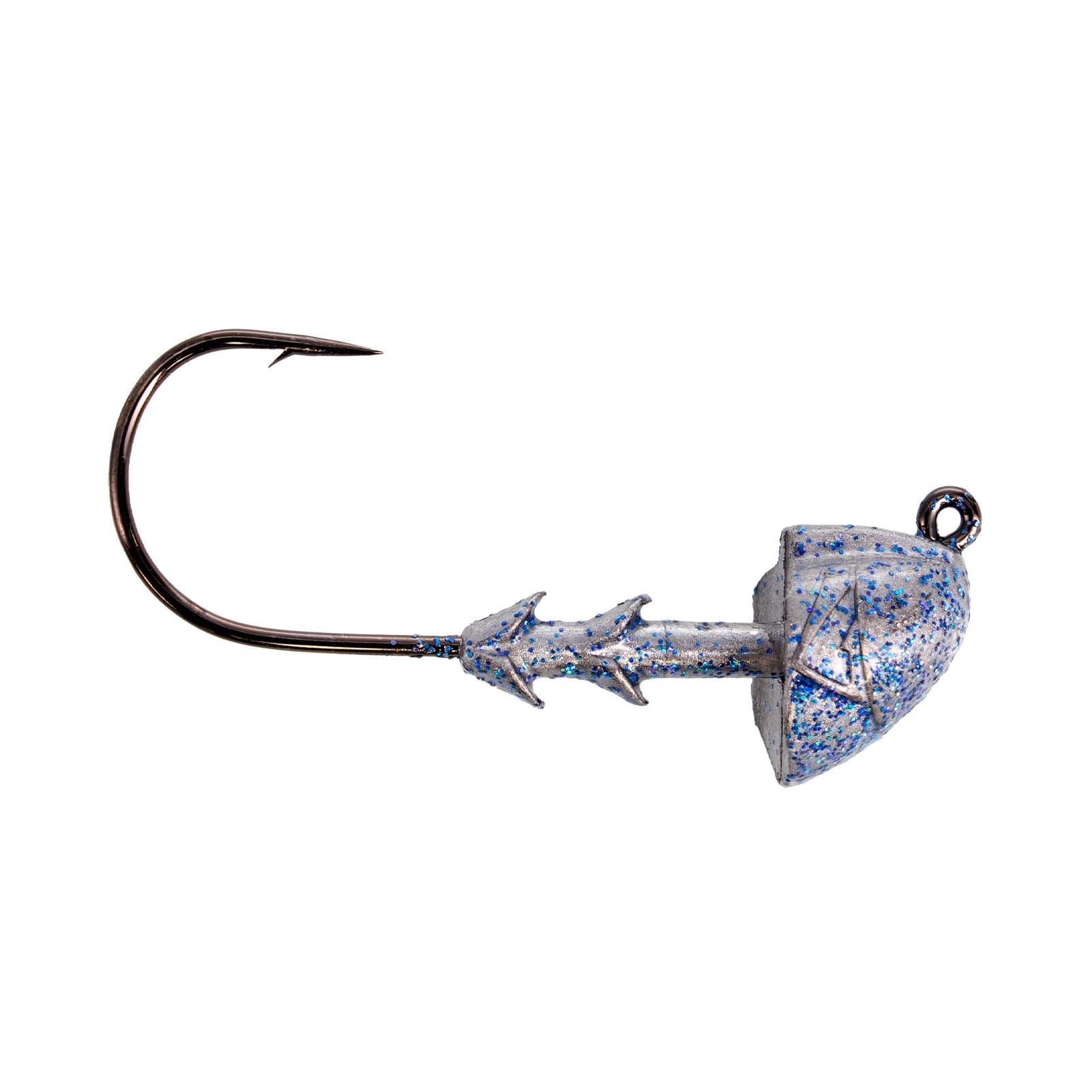 Buckeye Lures Shocker Swimbait Head with Black Nickel Hook in blue glimmer for lifelike presentation.