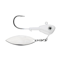 Buckeye Lures Su-Spin jighead with willow leaf blade in pearl, 3/8 oz, ready for bass fishing