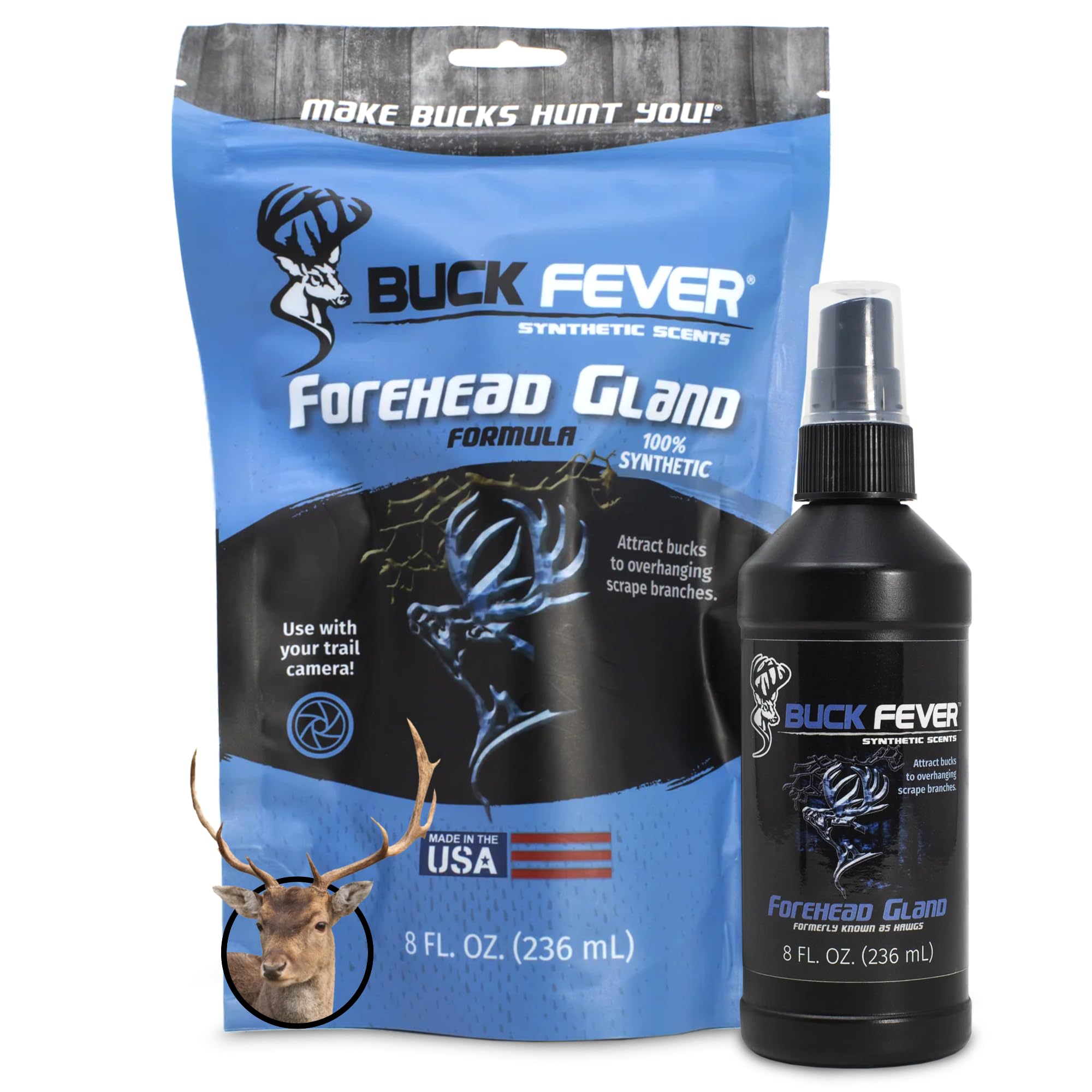 Buck Fever weather-resistant deer lure remains potent in heat and rain.