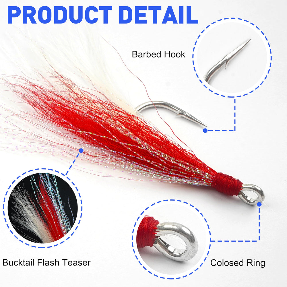 Close-up of stainless steel Bucktail Teaser Hook