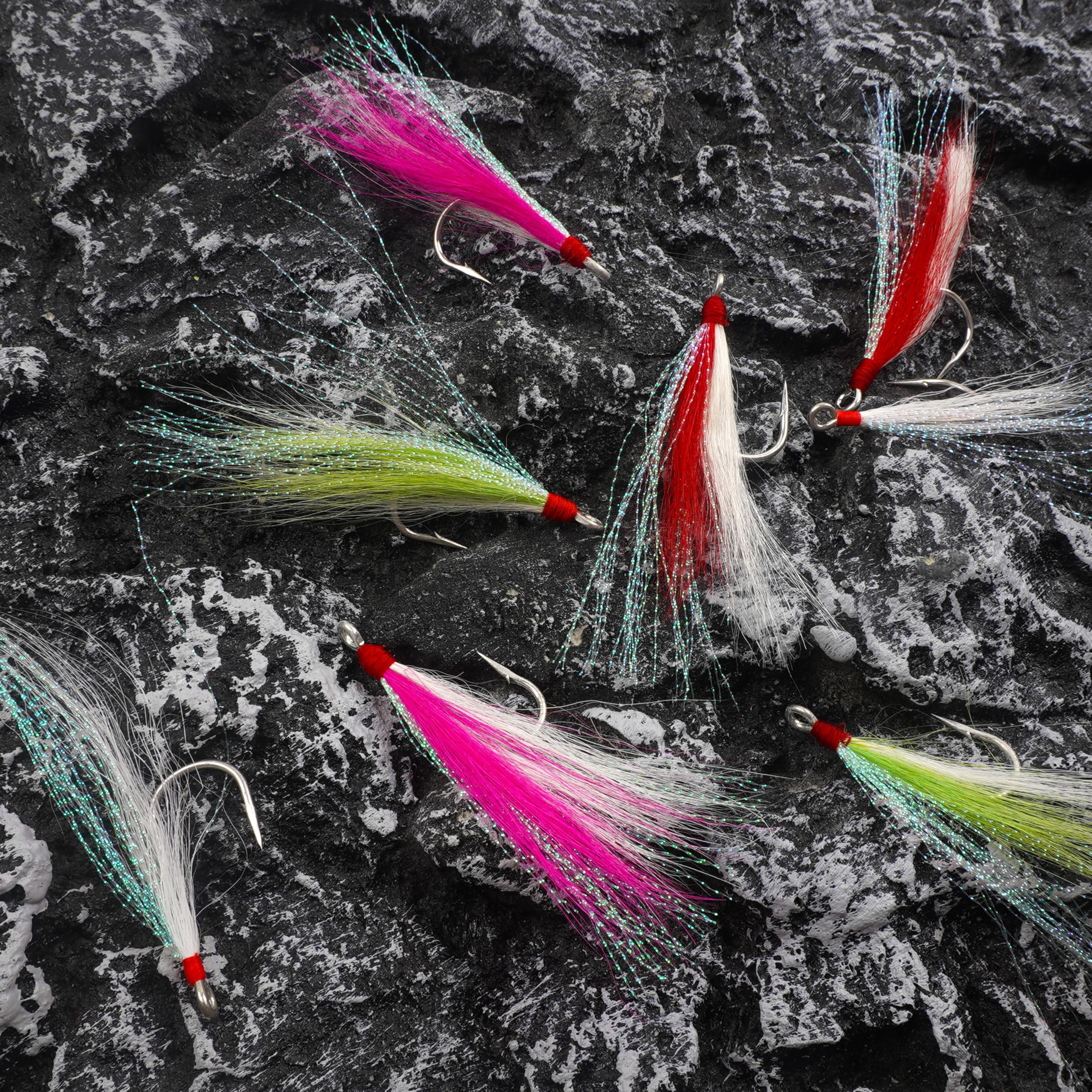 Two Bucktail Teaser Hooks used on a saltwater rig for flounder/striper