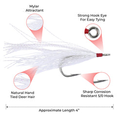 Pack of 12 Bucktail Teaser lures in White/Pink color