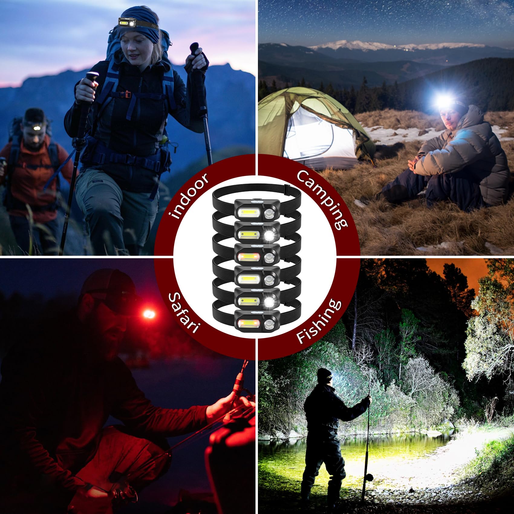 Bud K headlamp 90-degree adjustment demonstrate broad view for camping or running.