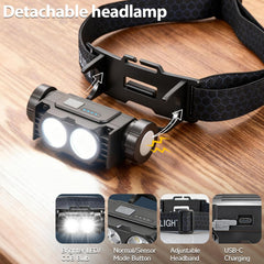 Bud K headlamp detachable flashlight demonstrates versatile portable lighting for repairs.