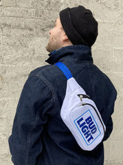 Front zip pocket on Bud Light fanny pack stores essentials securely during events.