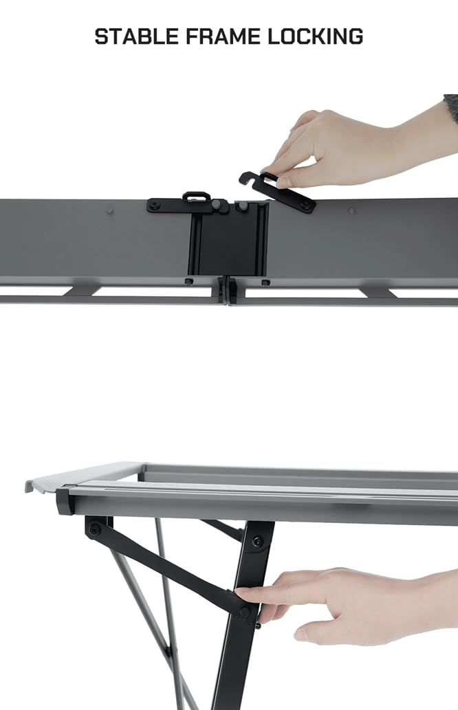 BUENOFE IGT foldable table folded-flat for easy transport and compact storage.