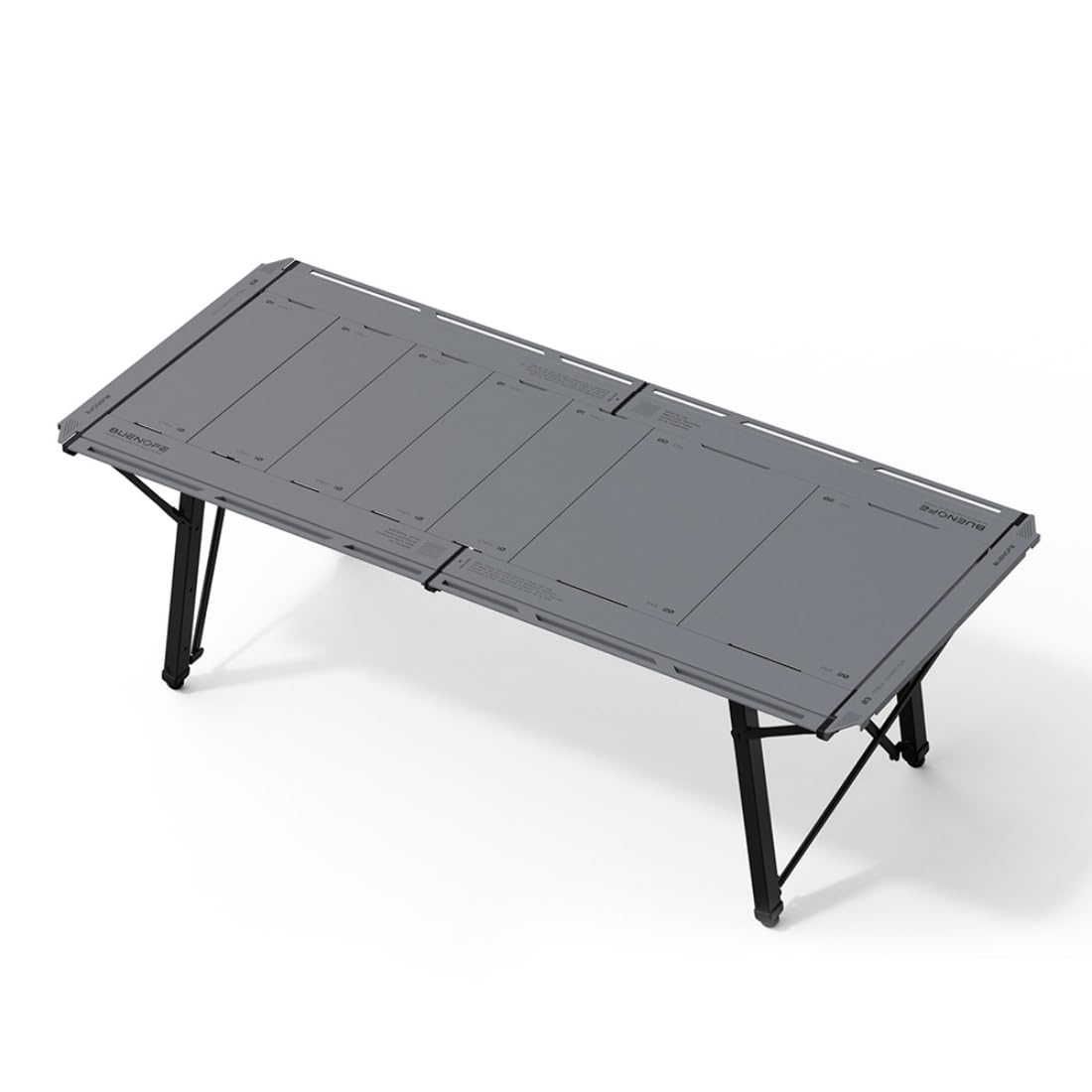 BUENOFE IGT foldable table front view shows portable design with sturdy steel frame for camping.