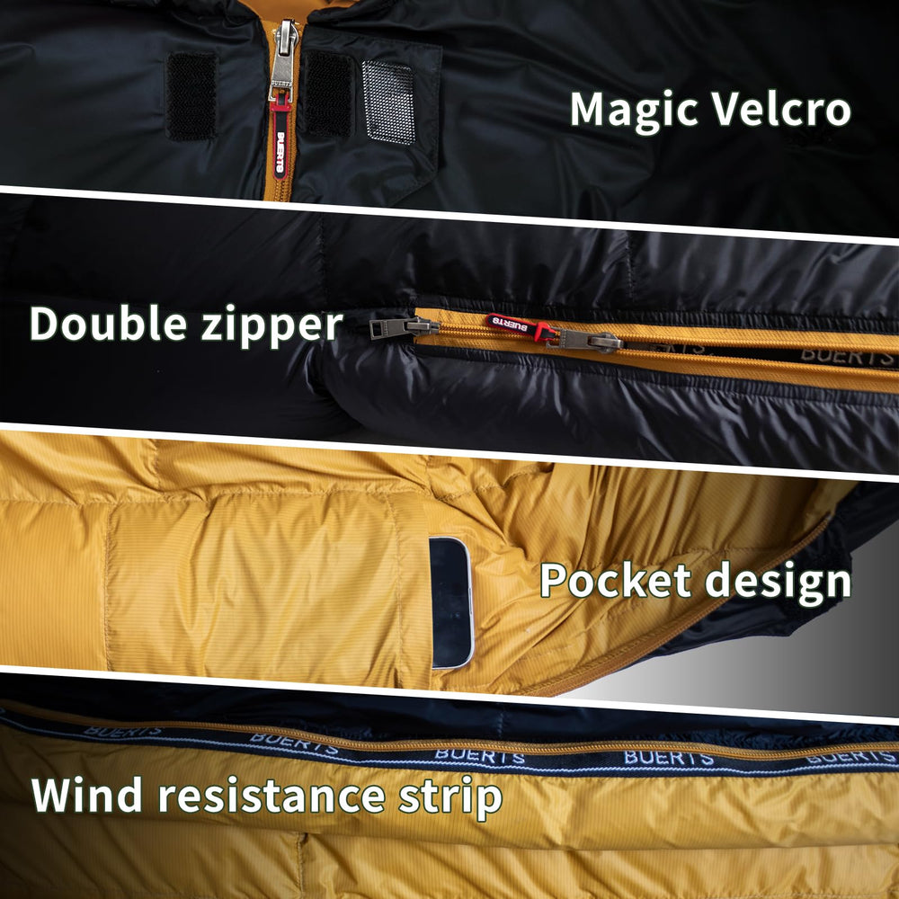 BUERTS Down Sleeping Bag can connect with another bag to form a double sleeper.