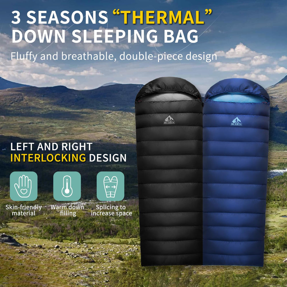 BUERTS Down Sleeping Bag double-use option with zipper enables ventilation and shared sleeping.
