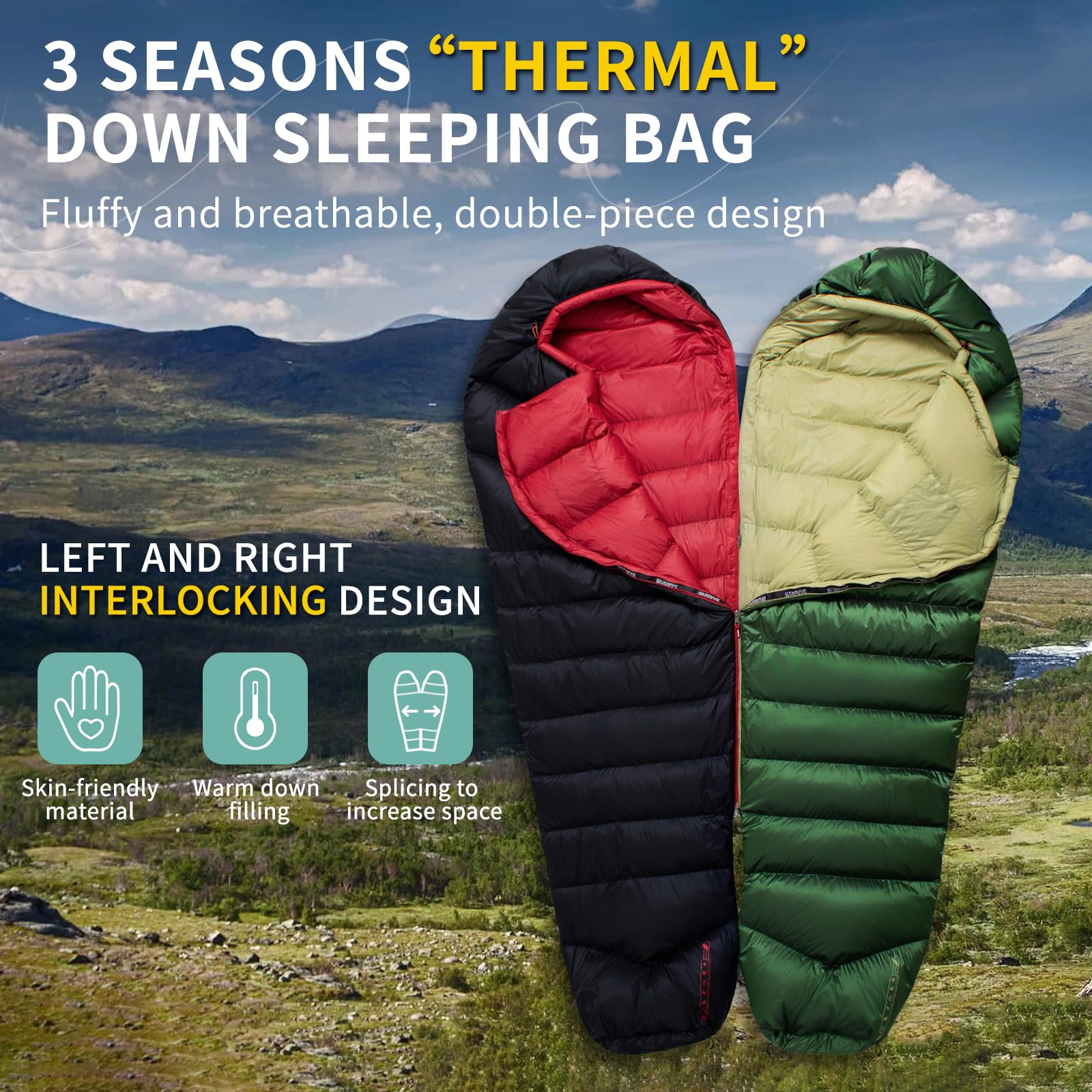 BUERTS down sleeping bag inner-pocket-zippers shows secure storage and easy access on trails