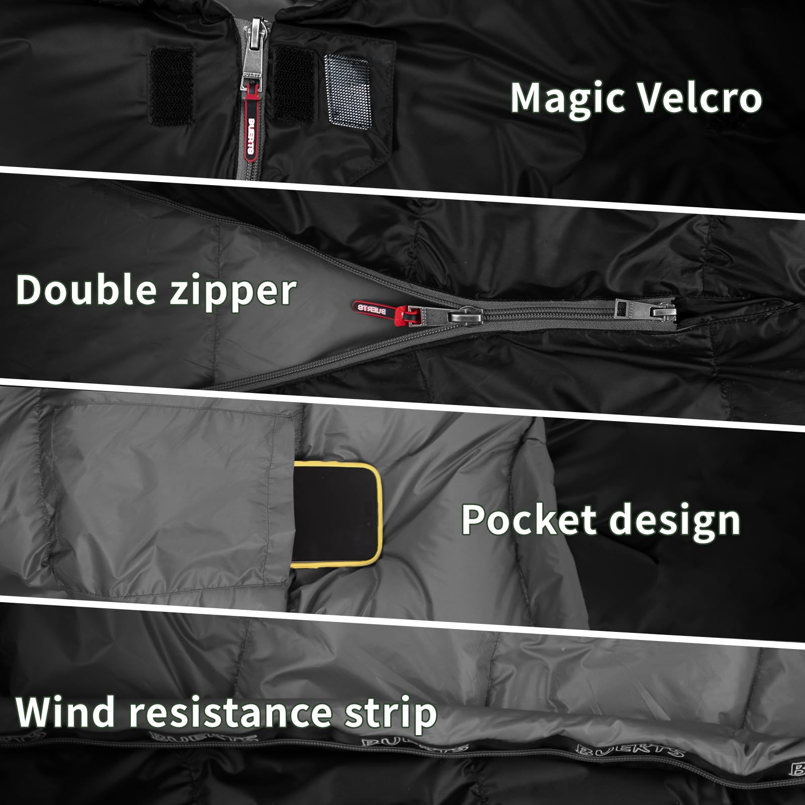 BUERTS sleeping bag inner pocket secures valuables during trips
