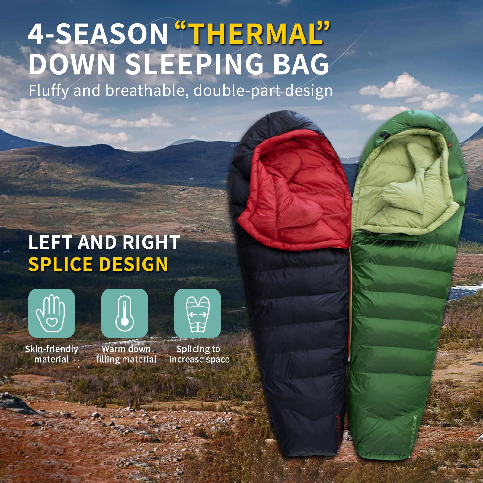 BUERTS down sleeping bag inner-pocket secures valuables during outdoor trips.